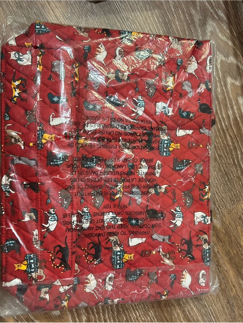 Vera Bradley Red Quilted Cosmetic Bag with Cat Print